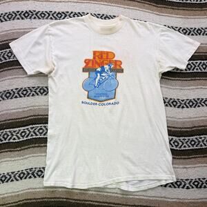 Vintage 1976 Red Zinger Bicycle Classic Celestial Seasonings Boulder Shirt Sz L